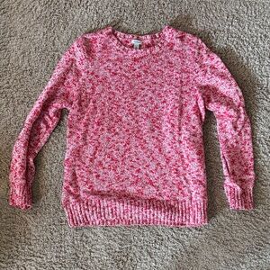 L.L. Bean Women's Pink and White Crew Neck Sweater